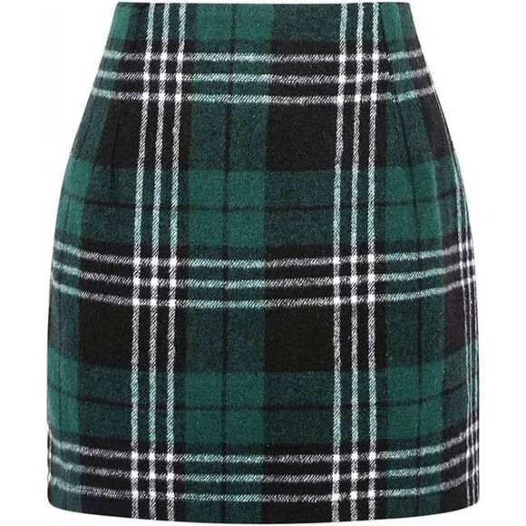 ✨Womens Wool Plaid Mini Skirt High Waisted Bodycon Pencil Sz S Skirt✨ - Picture 2 of 9